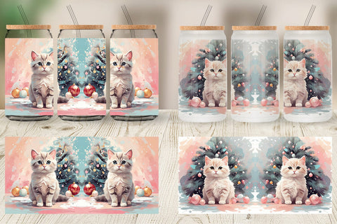 Glass Can Cat Christmas Painting Sublimation artnoy 