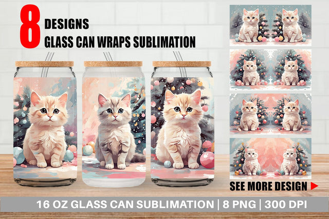 Glass Can Cat Christmas Painting Sublimation artnoy 