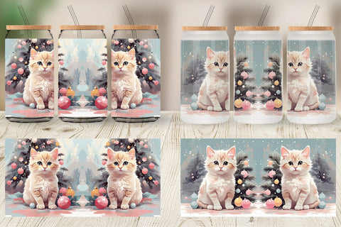 Glass Can Cat Christmas Painting Sublimation artnoy 