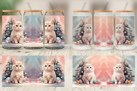 Glass Can Cat Christmas Painting Sublimation artnoy 