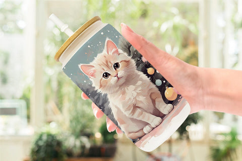 Glass Can Cat Christmas Painting Sublimation artnoy 