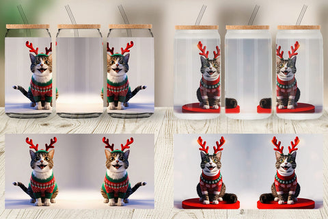 Glass Can Cat Christmas Sublimation artnoy 