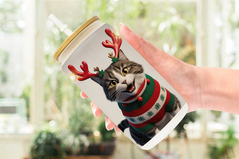 Glass Can Cat Christmas Sublimation artnoy 
