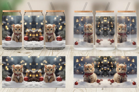 Glass Can Cat Christmas Sublimation artnoy 