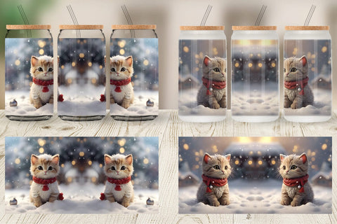 Glass Can Cat Christmas Sublimation artnoy 