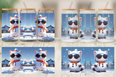Glass Can Cat Christmas Sublimation artnoy 