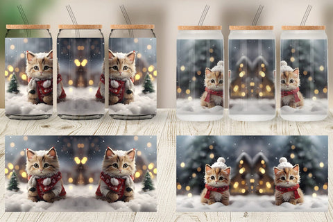 Glass Can Cat Christmas Sublimation artnoy 