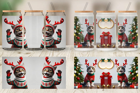 Glass Can Cat Christmas Sublimation artnoy 