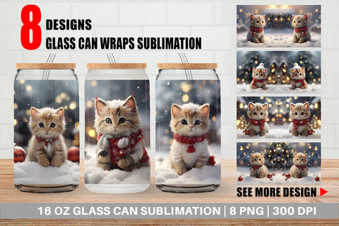 Glass Can Cat Christmas Sublimation artnoy 