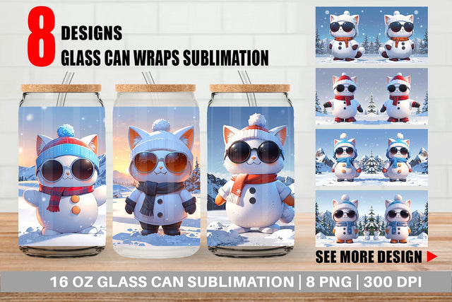 Glass Can Cat Christmas Sublimation artnoy 