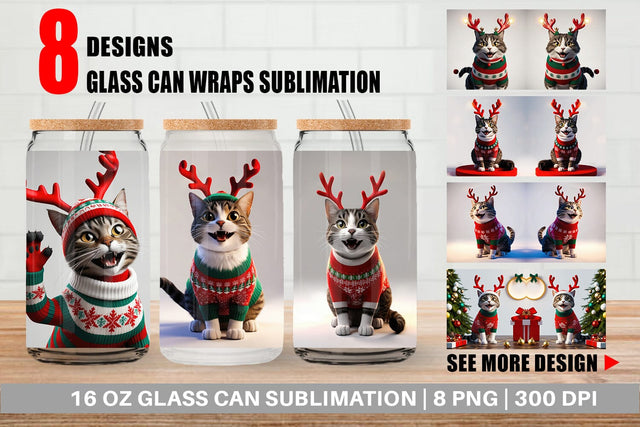Glass Can Cat Christmas Sublimation artnoy 
