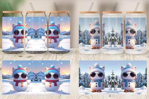 Glass Can Cat Christmas Sublimation artnoy 
