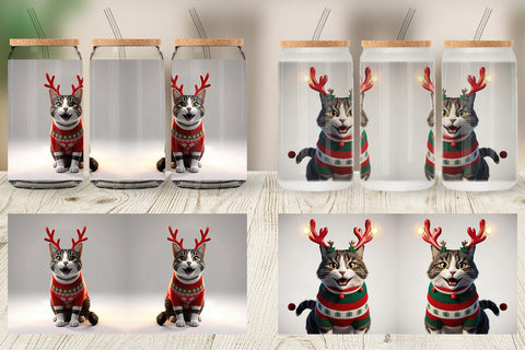 Glass Can Cat Christmas Sublimation artnoy 