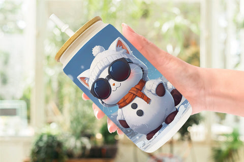 Glass Can Cat Christmas Sublimation artnoy 