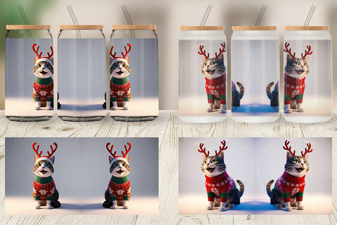 Glass Can Cat Christmas Sublimation artnoy 