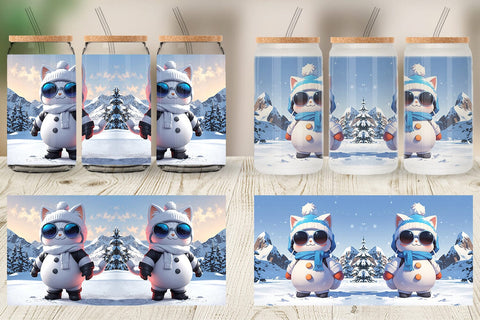 Glass Can Cat Christmas Sublimation artnoy 