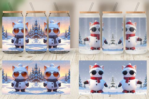Glass Can Cat Christmas Sublimation artnoy 