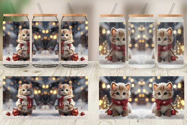 Glass Can Cat Christmas Sublimation artnoy 