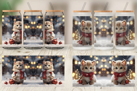 Glass Can Cat Christmas Sublimation artnoy 
