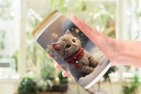 Glass Can Cat Christmas Sublimation artnoy 