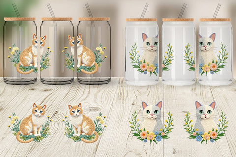Glass Can Cat Embroidery Sublimation artnoy 