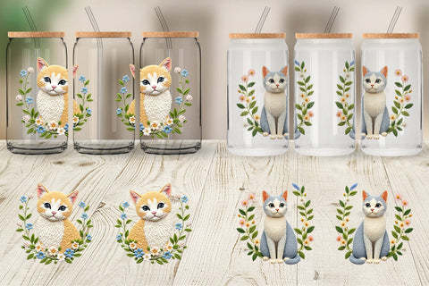 Glass Can Cat Embroidery Sublimation artnoy 