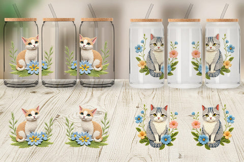 Glass Can Cat Embroidery Sublimation artnoy 