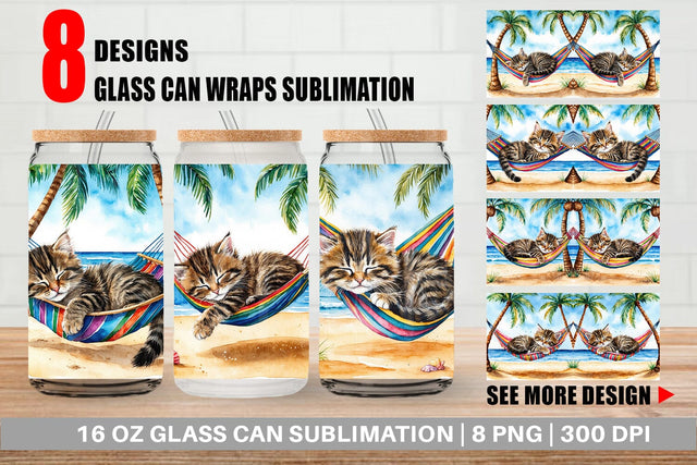 Glass Can Cat in Summer Hammock Sublimation artnoy 