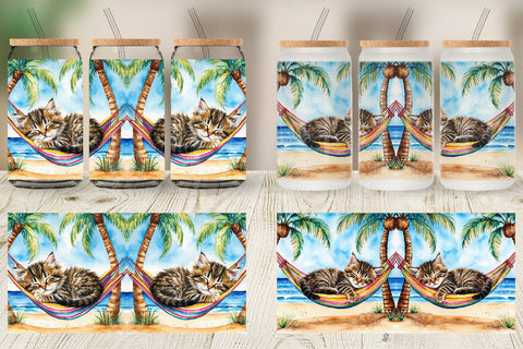 Glass Can Cat in Summer Hammock Sublimation artnoy 