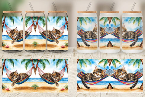 Glass Can Cat in Summer Hammock Sublimation artnoy 