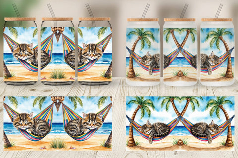 Glass Can Cat in Summer Hammock Sublimation artnoy 