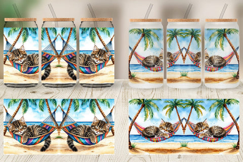 Glass Can Cat in Summer Hammock Sublimation artnoy 