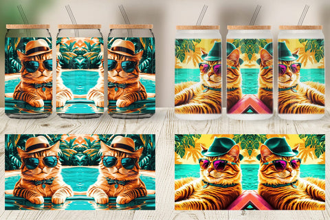 Glass Can Cat in Summer Sublimation artnoy 