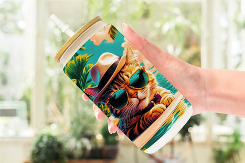 Glass Can Cat in Summer Sublimation artnoy 