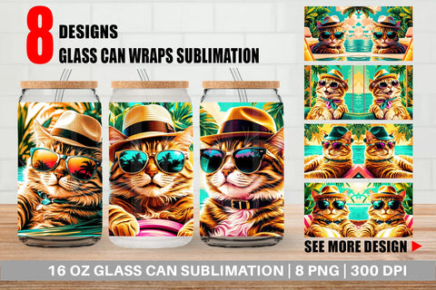 Glass Can Cat in Summer Sublimation artnoy 