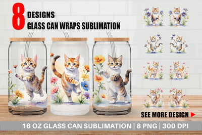 Glass Can Cat in Summer Watercolor Sublimation artnoy 