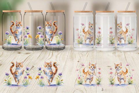 Glass Can Cat in Summer Watercolor Sublimation artnoy 