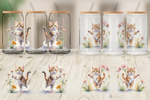 Glass Can Cat in Summer Watercolor Sublimation artnoy 