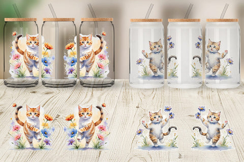 Glass Can Cat in Summer Watercolor Sublimation artnoy 