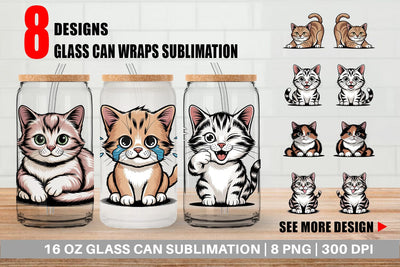 Glass Can Cat Mood Expressions Sublimation artnoy 