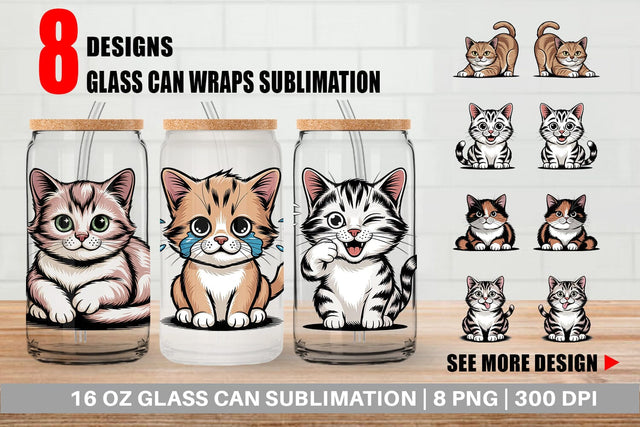 Glass Can Cat Mood Expressions Sublimation artnoy 