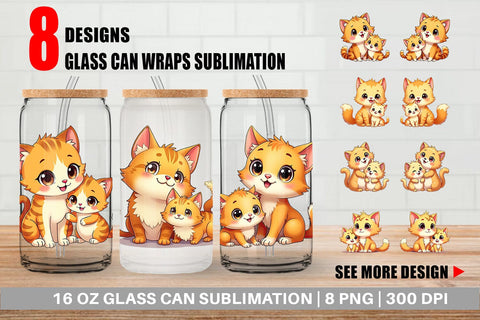 Glass Can Cat Mother's Day Sublimation artnoy 