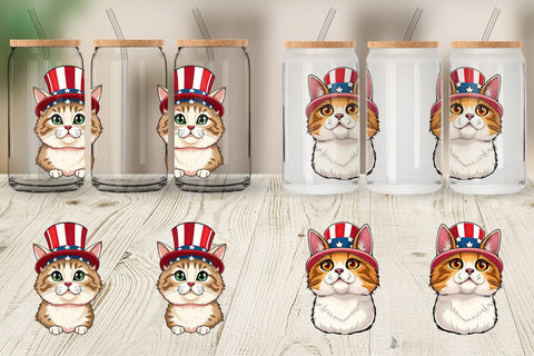 Glass Can Cat Patriotic Sublimation artnoy 