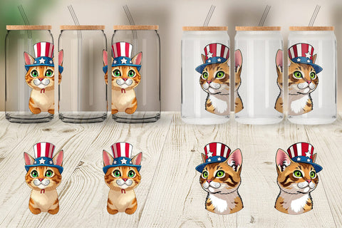 Glass Can Cat Patriotic Sublimation artnoy 