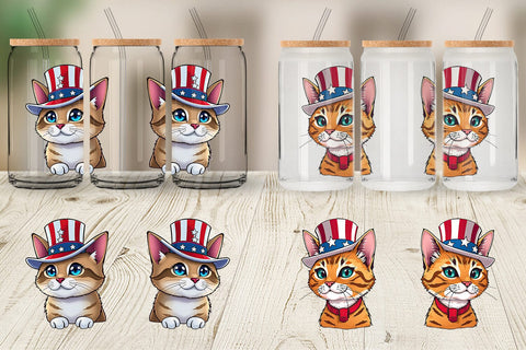 Glass Can Cat Patriotic Sublimation artnoy 