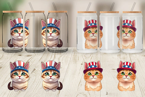 Glass Can Cat Patriotic Sublimation artnoy 