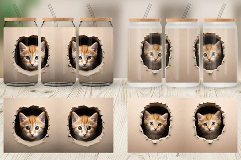 Glass Can Cat Peeks from Wall Sublimation artnoy 