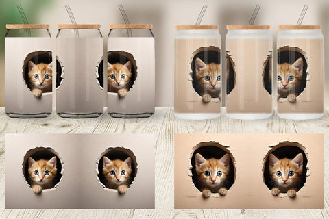 Glass Can Cat Peeks from Wall Sublimation artnoy 