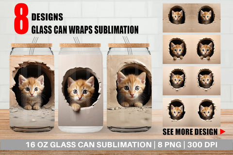 Glass Can Cat Peeks from Wall Sublimation artnoy 