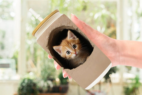 Glass Can Cat Peeks from Wall Sublimation artnoy 